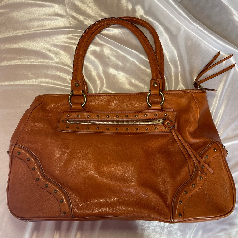 Cognac Purse With Brass Studs And Hardware